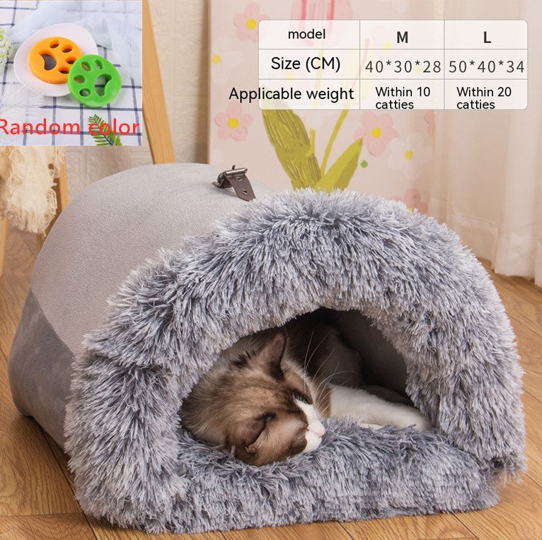 Warm nest for dogs and cats, ideal for autumn and winter, moisture-proof, with long fur.