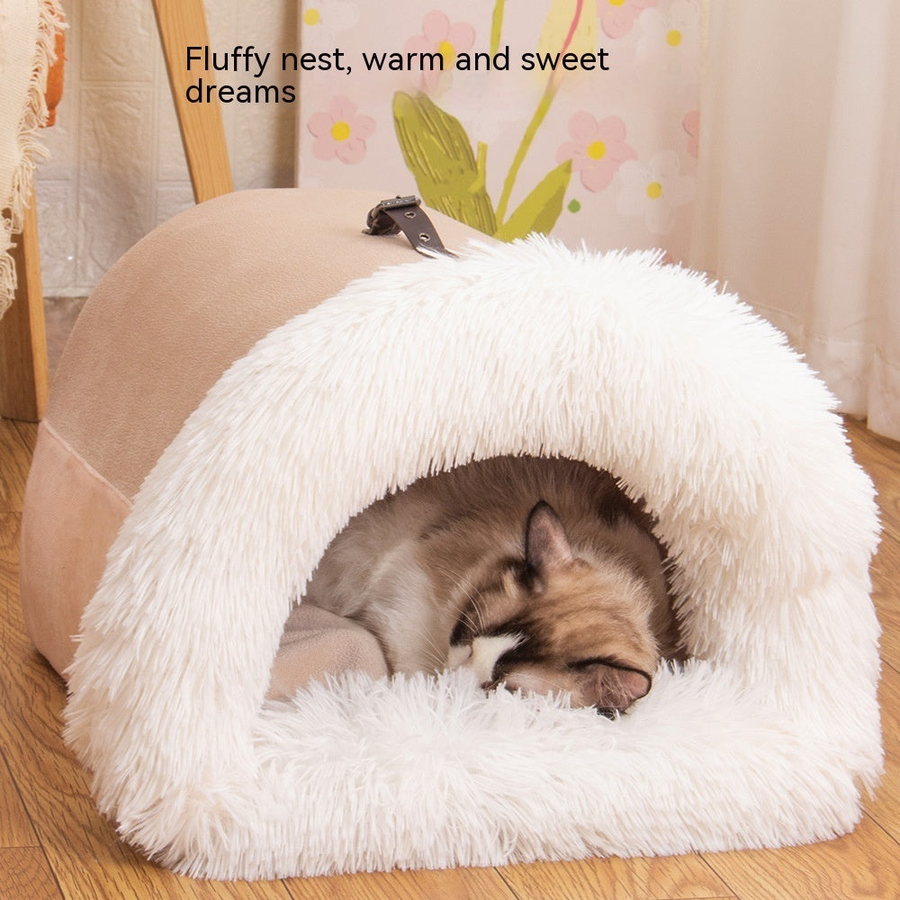 Warm nest for dogs and cats, ideal for autumn and winter, moisture-proof, with long fur.