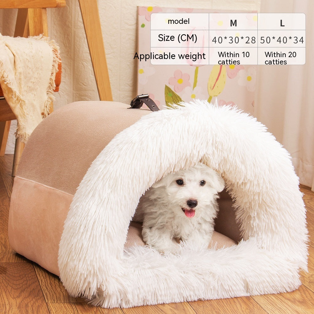 Warm nest for dogs and cats, ideal for autumn and winter, moisture-proof, with long fur.