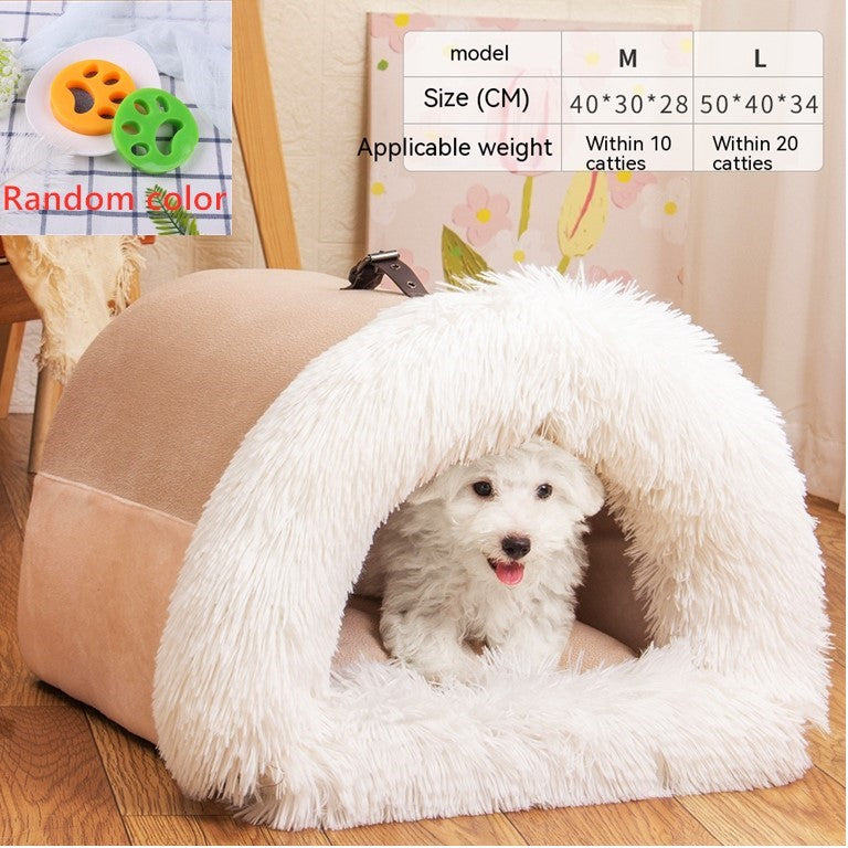Warm nest for dogs and cats, ideal for autumn and winter, moisture-proof, with long fur.