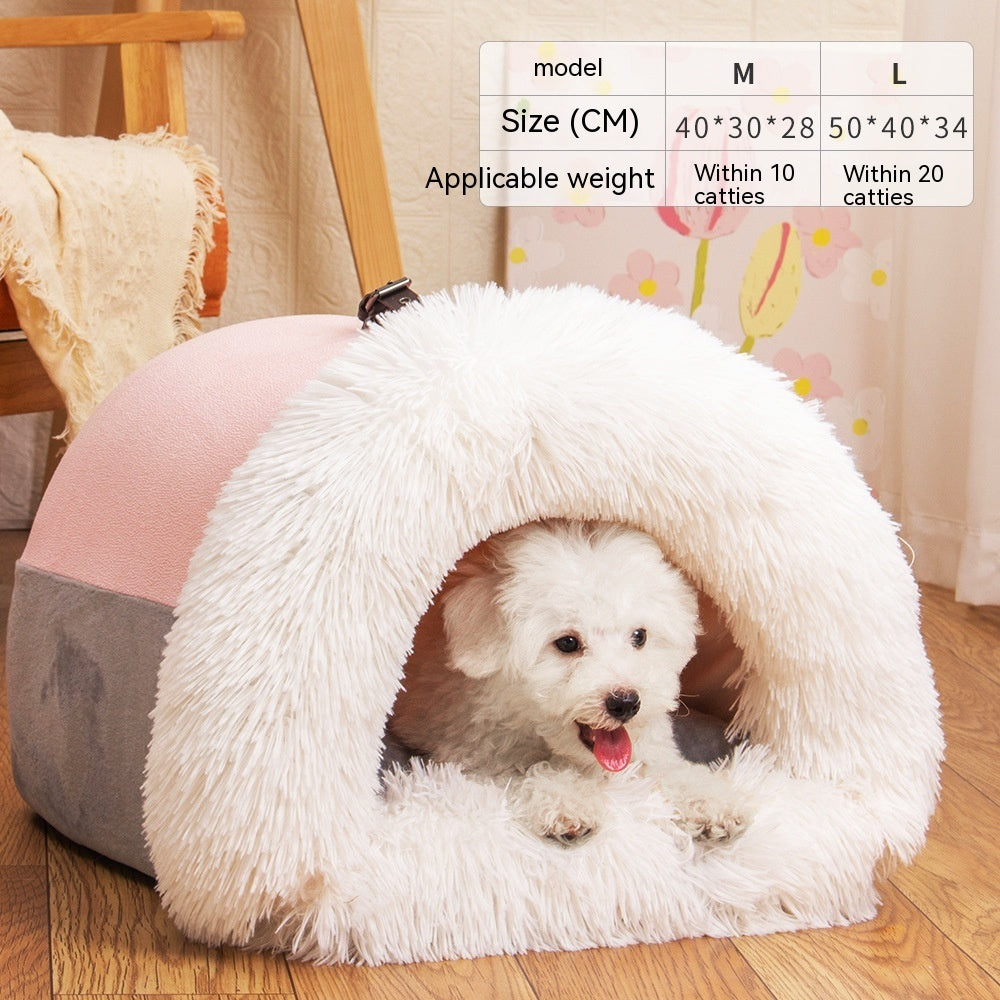 Warm nest for dogs and cats, ideal for autumn and winter, moisture-proof, with long fur.