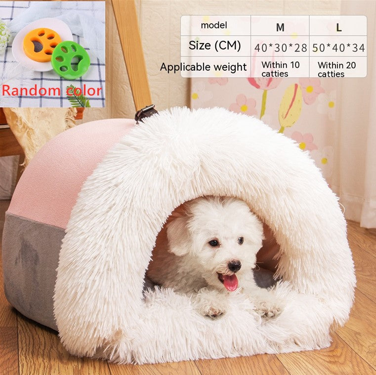 Warm nest for dogs and cats, ideal for autumn and winter, moisture-proof, with long fur.