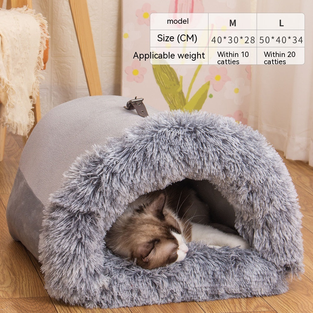 Warm nest for dogs and cats, ideal for autumn and winter, moisture-proof, with long fur.
